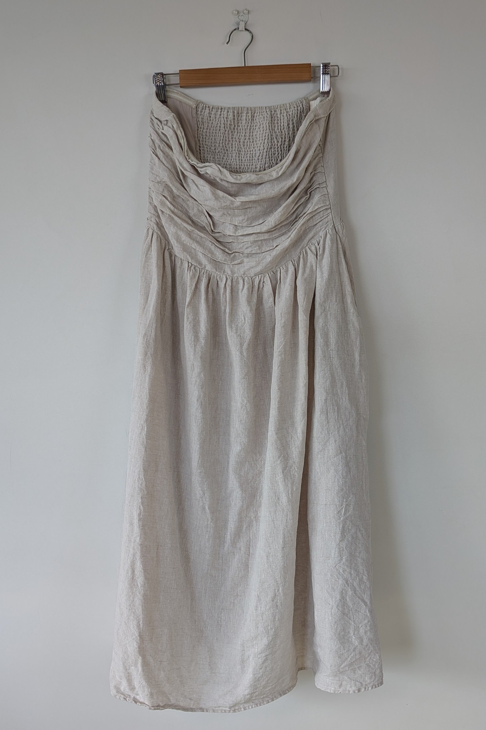 DISSH Natural Lexi Strapless Linen Midi Dress Size 14