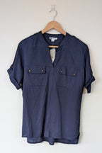 Rockmans Navy Linen Blend Utility Shirt Size 12 BNWT RRP $39.99