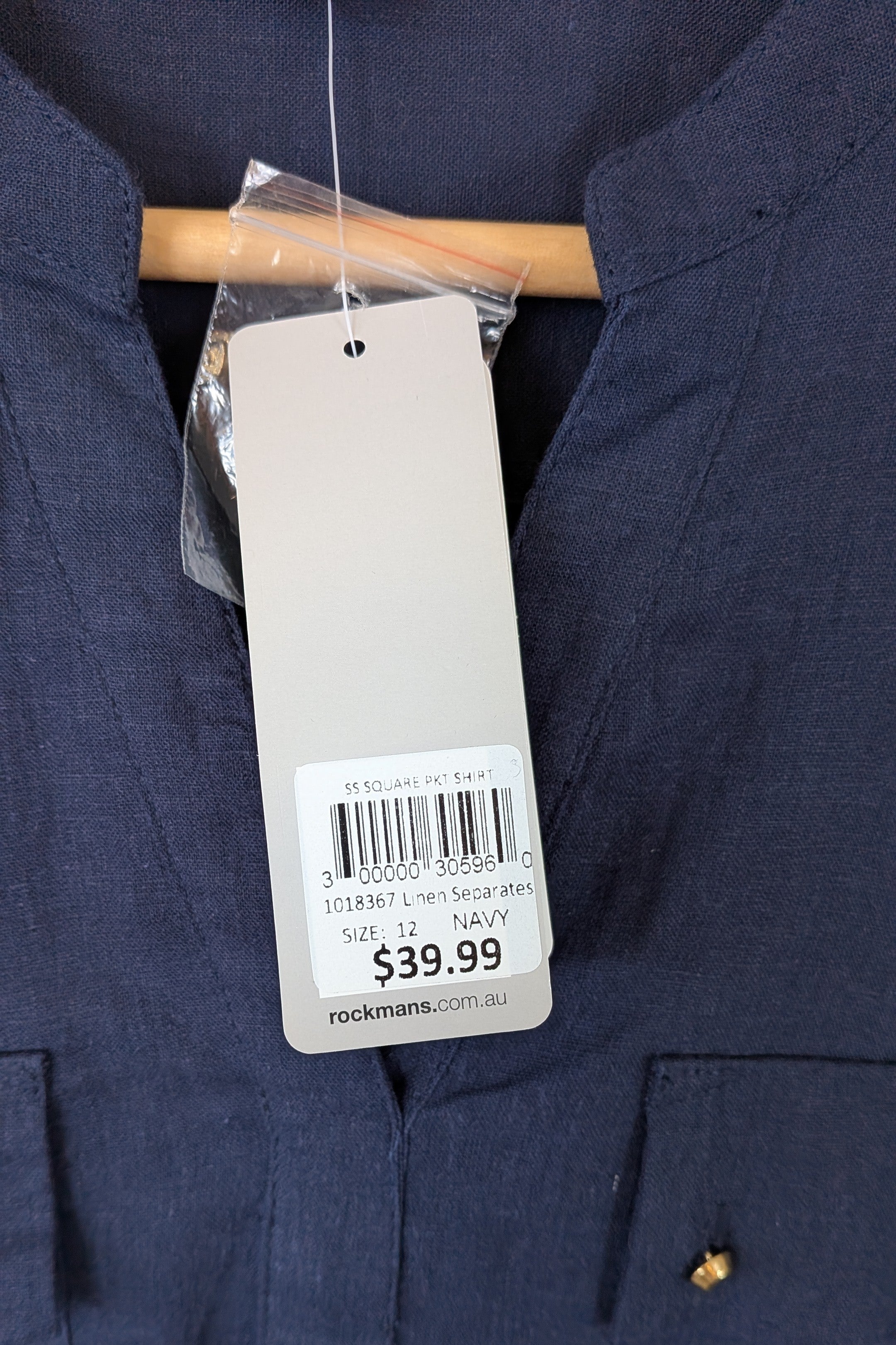 Rockmans Navy Linen Blend Utility Shirt Size 12 BNWT RRP $39.99