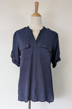 Rockmans Navy Linen Blend Utility Shirt Size 12 BNWT RRP $39.99