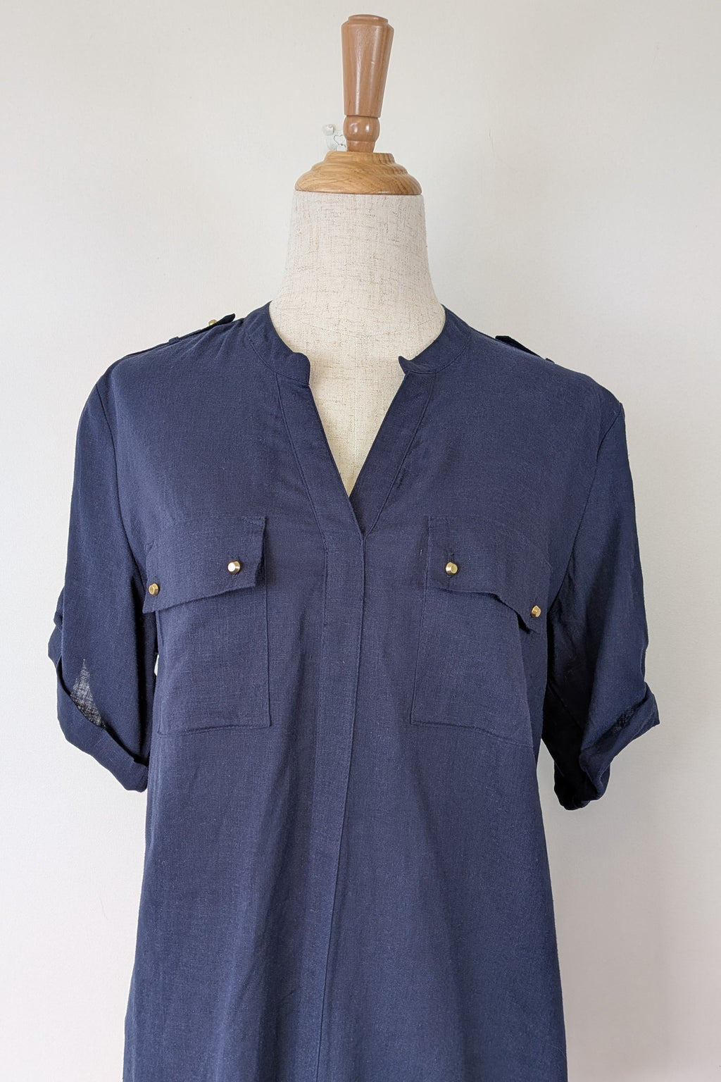 Rockmans Navy Linen Blend Utility Shirt Size 12 BNWT RRP $39.99