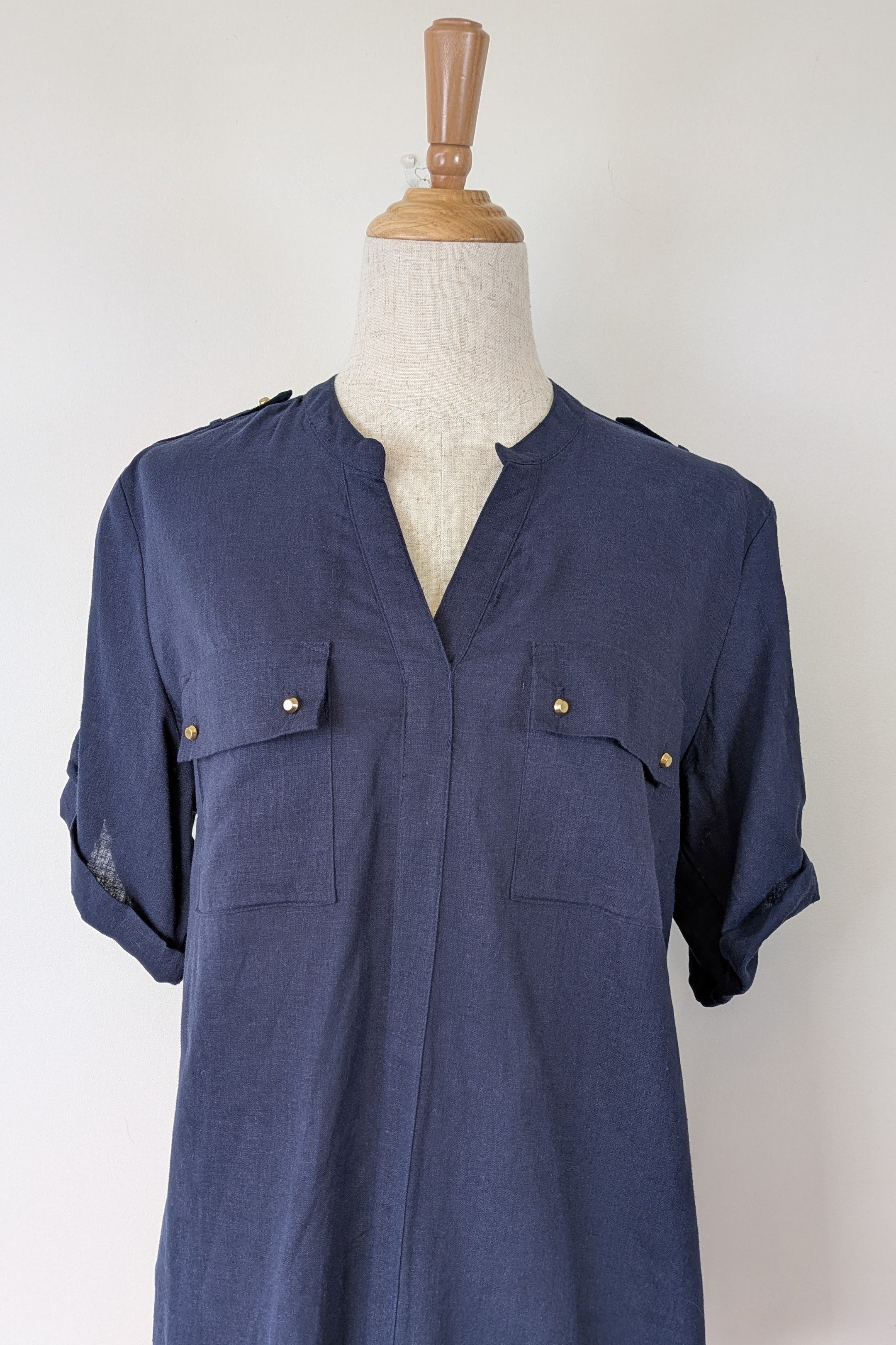 Rockmans Navy Linen Blend Utility Shirt Size 12 BNWT RRP $39.99