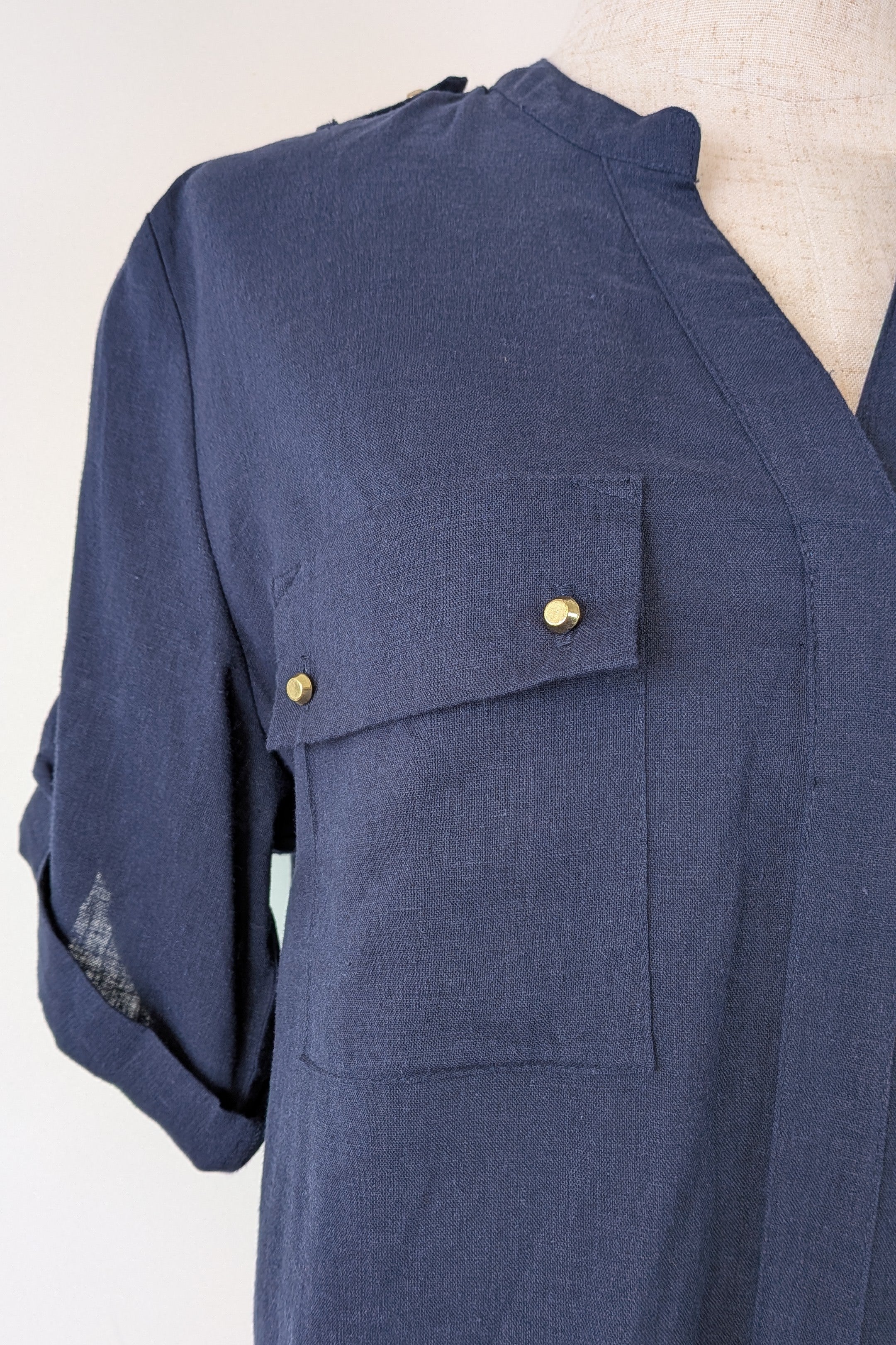Rockmans Navy Linen Blend Utility Shirt Size 12 BNWT RRP $39.99
