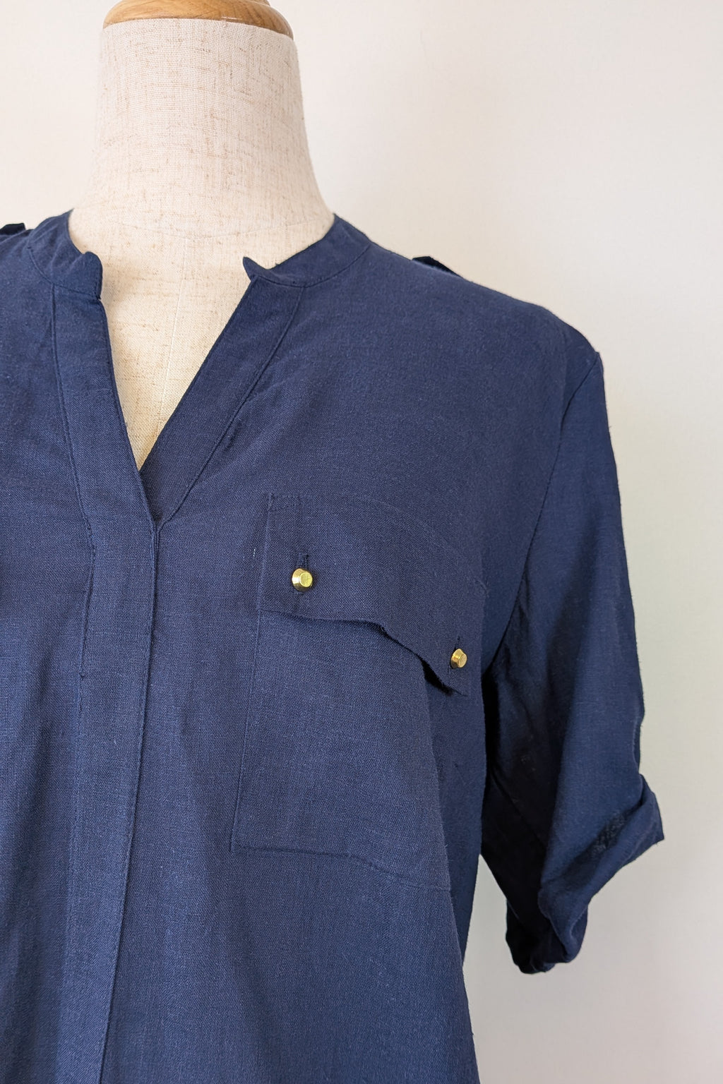 Rockmans Navy Linen Blend Utility Shirt Size 12 BNWT RRP $39.99