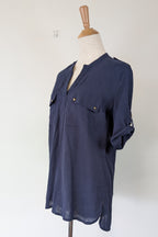 Rockmans Navy Linen Blend Utility Shirt Size 12 BNWT RRP $39.99