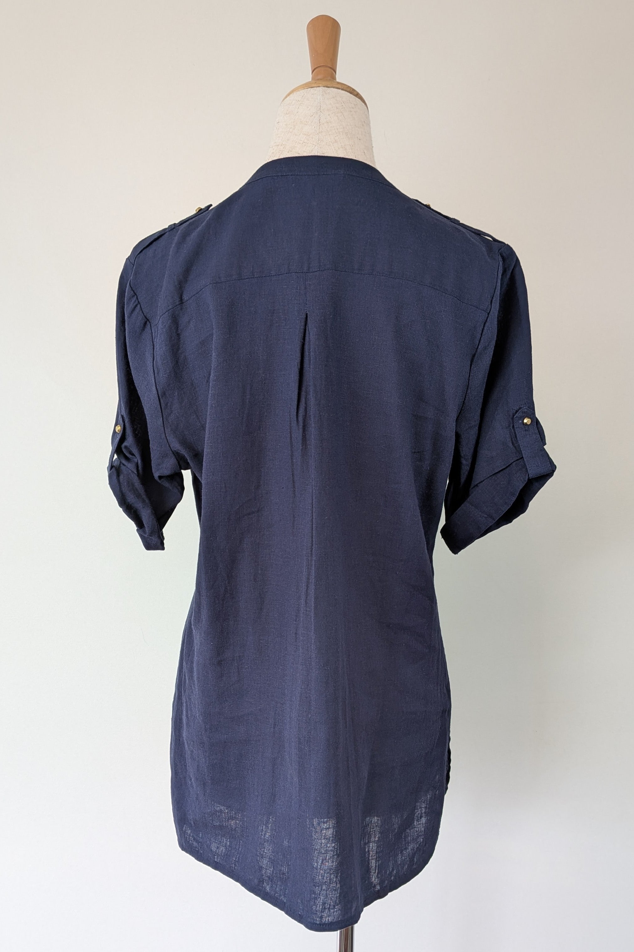 Rockmans Navy Linen Blend Utility Shirt Size 12 BNWT RRP $39.99