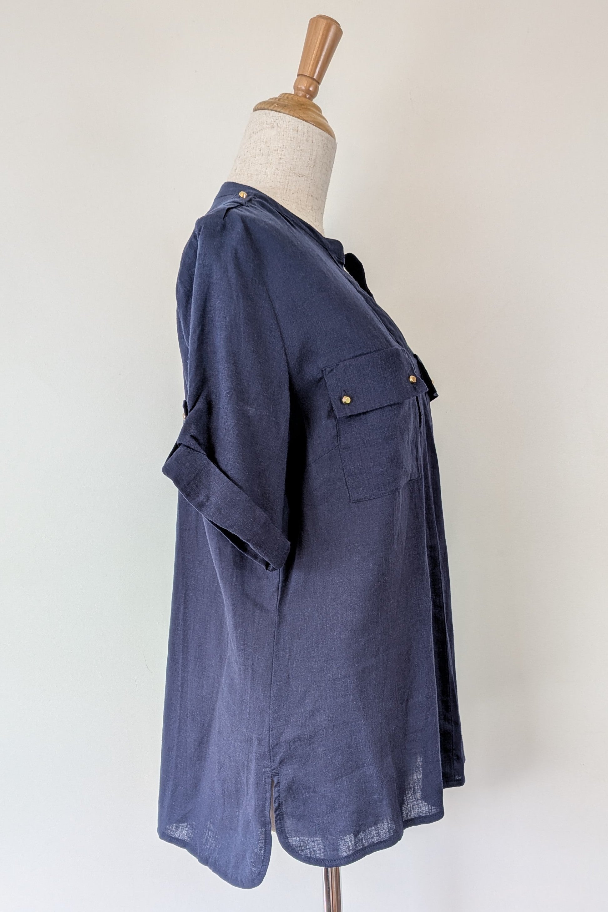 Rockmans Navy Linen Blend Utility Shirt Size 12 BNWT RRP $39.99