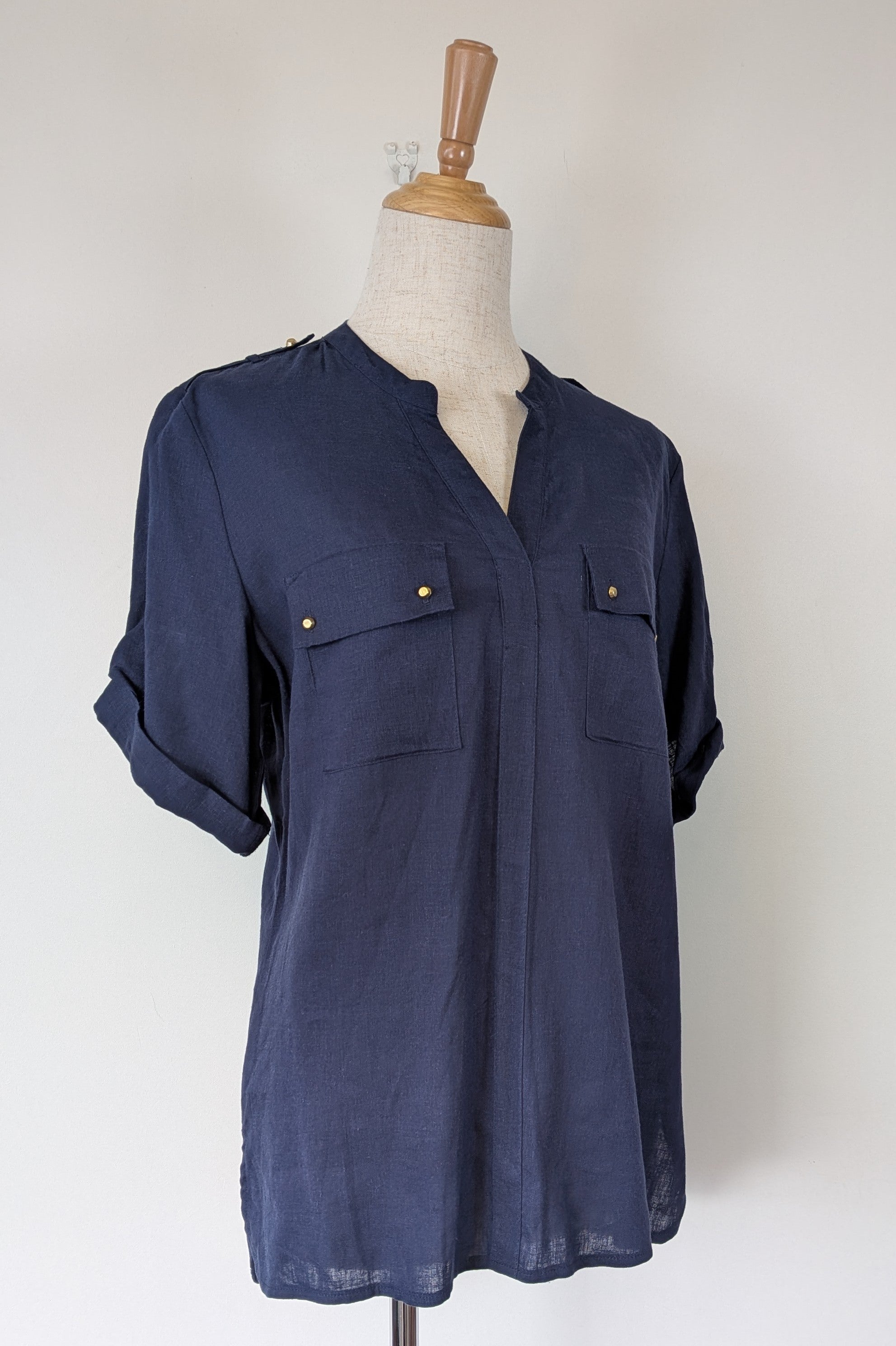 Rockmans Navy Linen Blend Utility Shirt Size 12 BNWT RRP $39.99