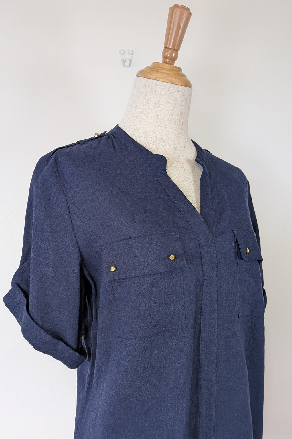 Rockmans Navy Linen Blend Utility Shirt Size 12 BNWT RRP $39.99