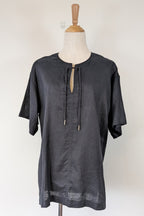 Commonry The Linen Short Sleeve Tunic Top in Black Size 10