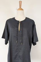 Commonry The Linen Short Sleeve Tunic Top in Black Size 10