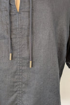 Commonry The Linen Short Sleeve Tunic Top in Black Size 10