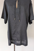 Commonry The Linen Short Sleeve Tunic Top in Black Size 10