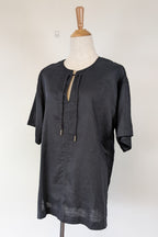 Commonry The Linen Short Sleeve Tunic Top in Black Size 10