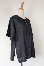 Commonry The Linen Short Sleeve Tunic Top in Black Size 10