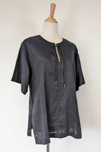 Commonry The Linen Short Sleeve Tunic Top in Black Size 10