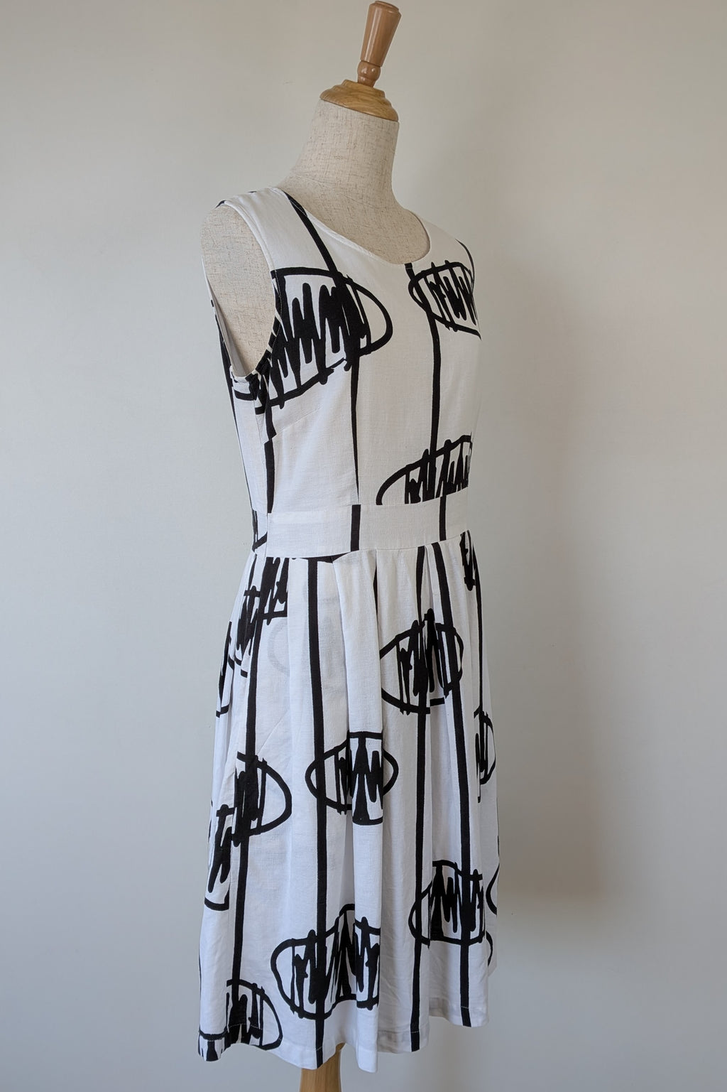 Orientique Black White Arty Linen Cotton Dress Size 10