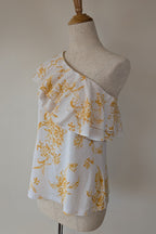 Witchery One Shoulder Ruffle Yellow Floral Top Size XS