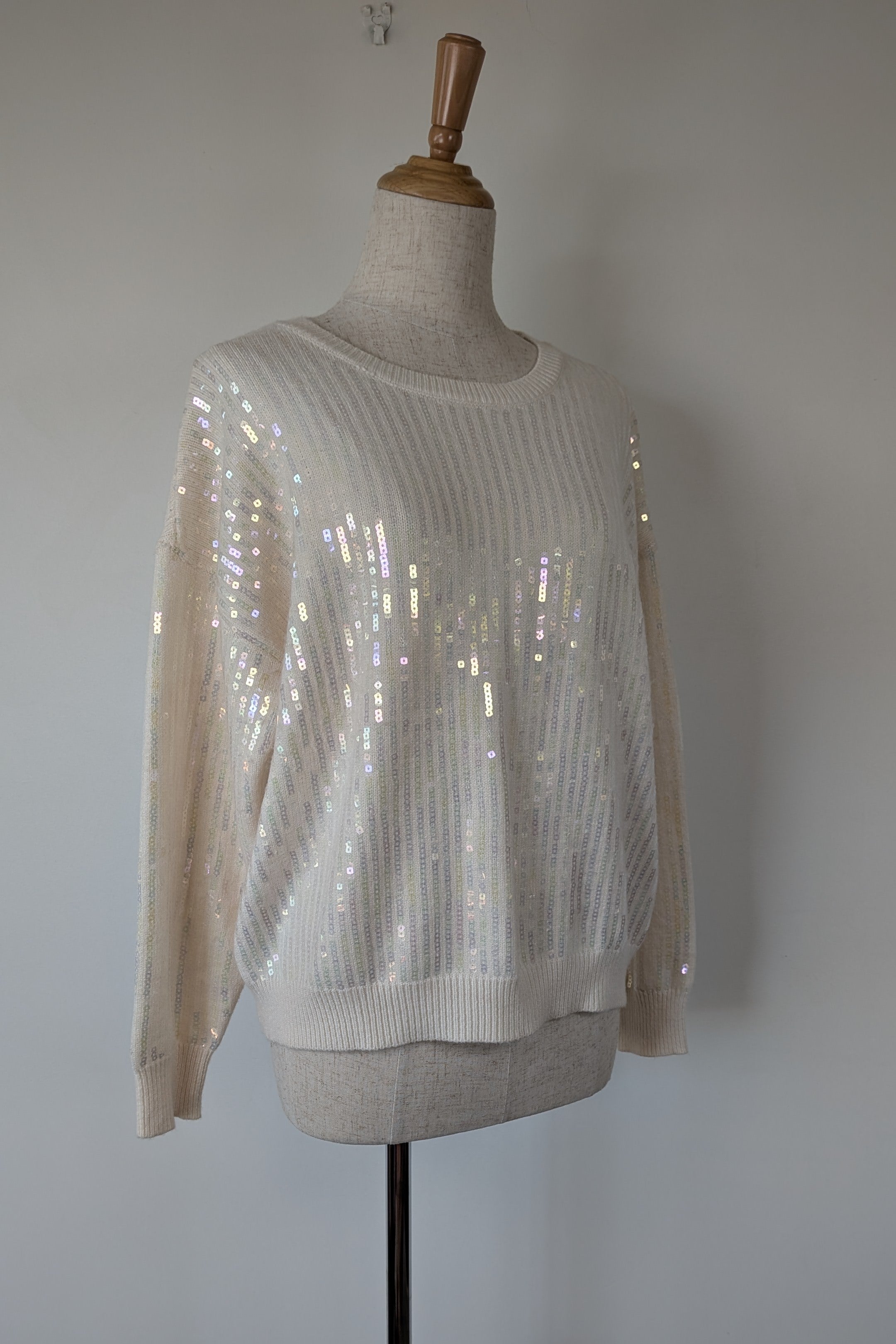 Vine Apparel White Wool Blend Iridescent Sequin Jumper Size M/L