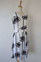 Orientique Black White Arty Linen Cotton Dress Size 10