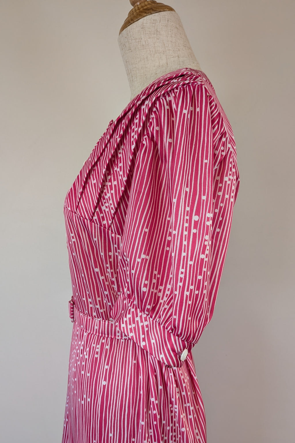 Vintage 80s Debra Fashions Melbourne Pink & White Abstract Pattern Shirtwaister Dress Size 10/12