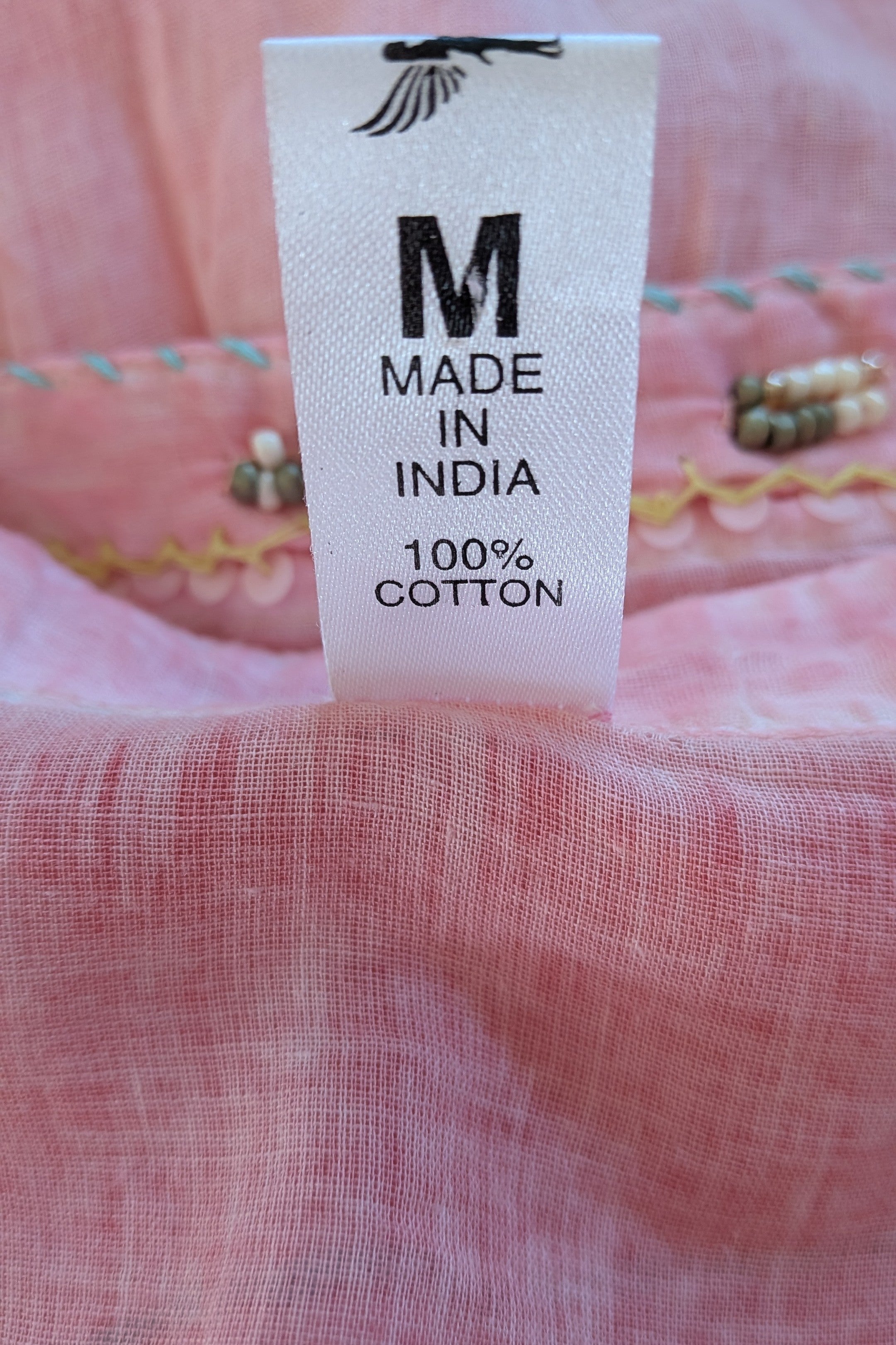 Nemuki Pink Embroidered 100% Cotton Gauze Kurta Tunic Size M