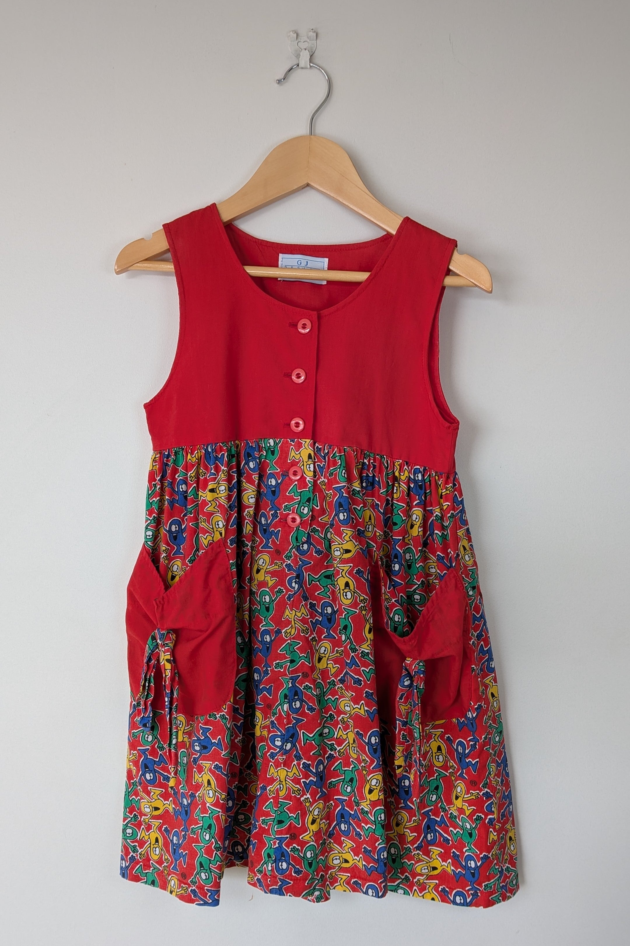 Vintage 80s GJ Design Australia Mr. Men Smock Dress Size 6
