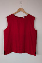 Vintage 90s Motto Red Sleeveless 100% Linen Shirt Size 16