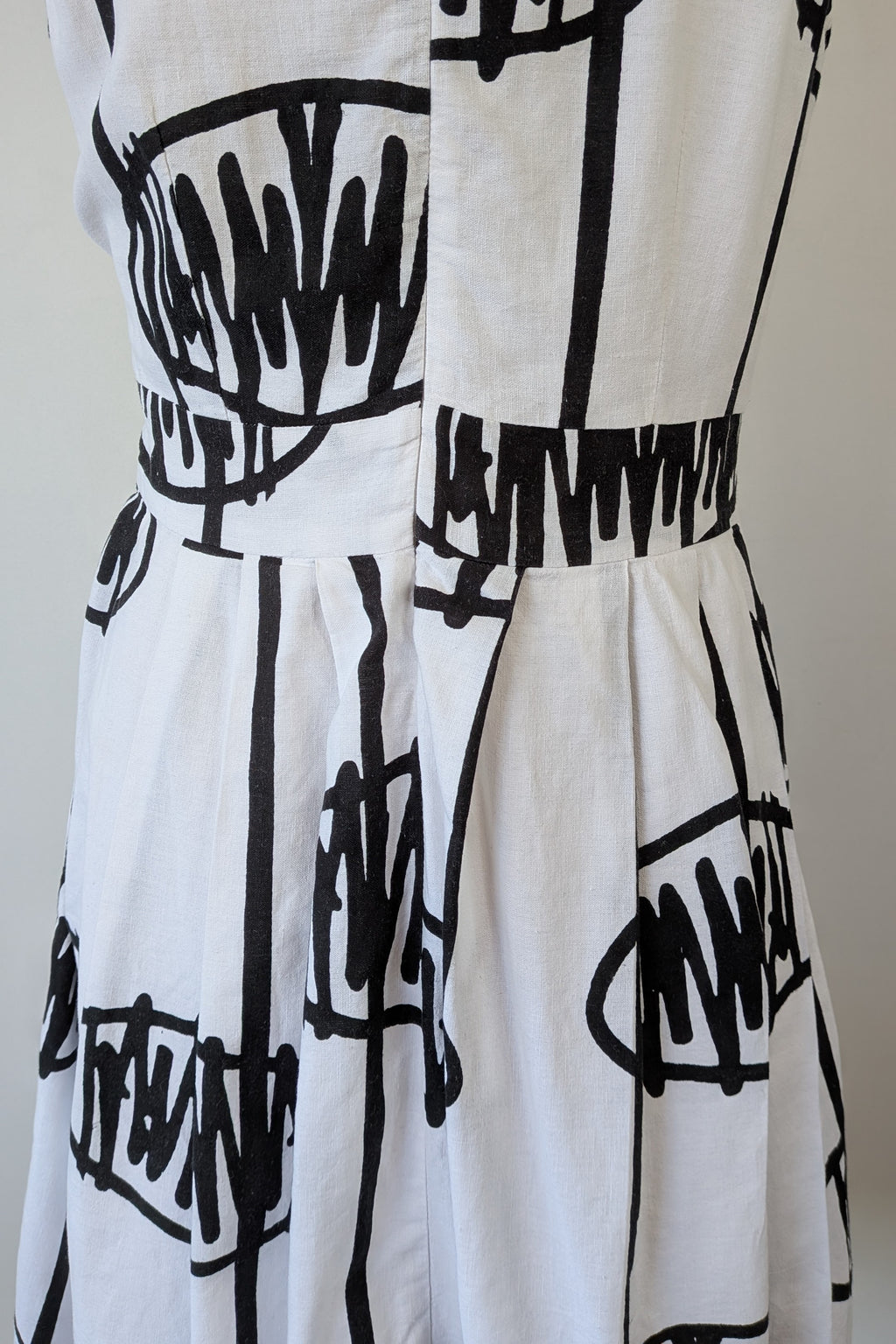 Orientique Black White Arty Linen Cotton Dress Size 10
