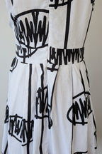 Orientique Black White Arty Linen Cotton Dress Size 10