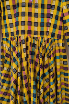 Vintage 70s Handmade Yellow Plaid Fit and Flare Midi Dress Size 4