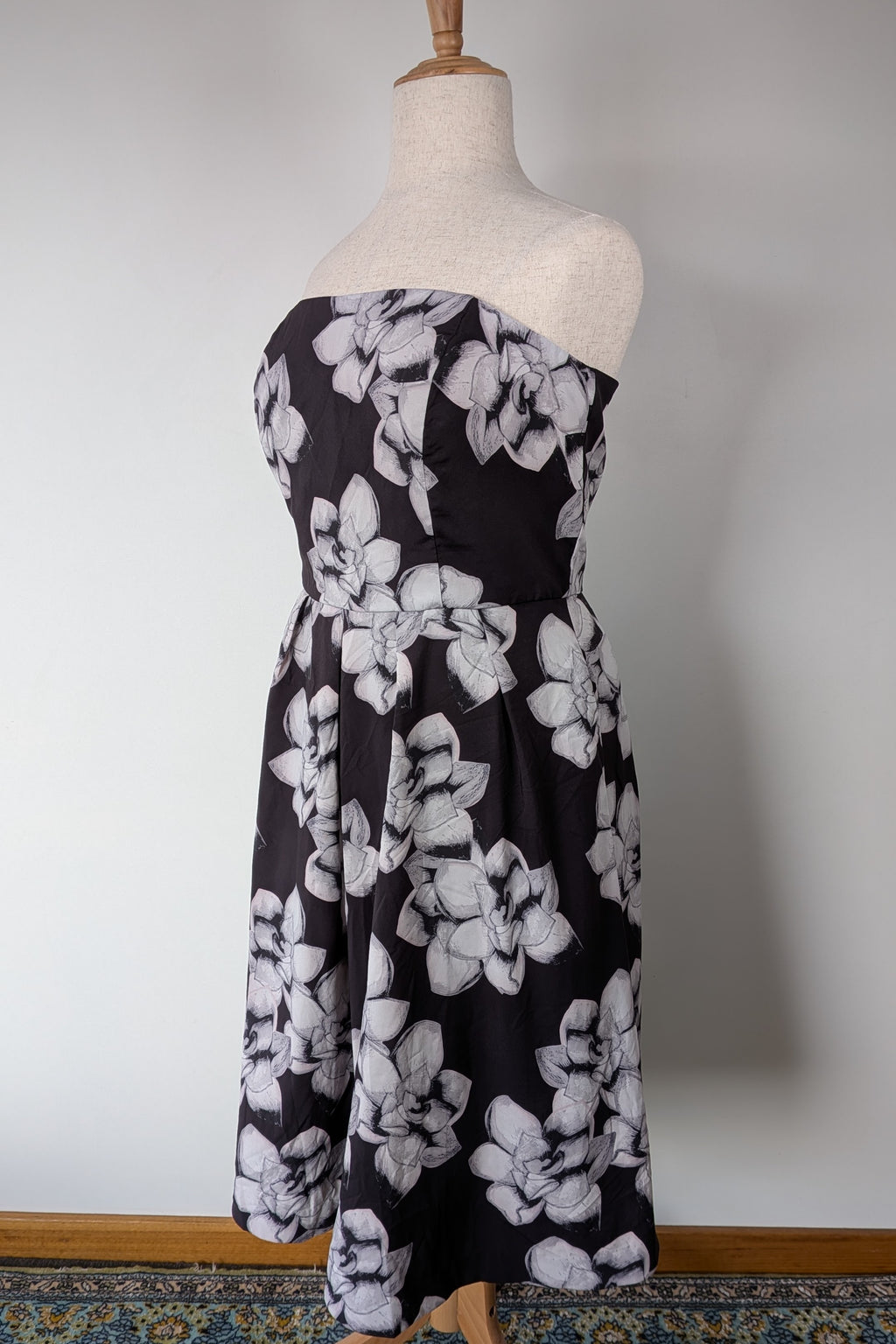 City Chic Strapless Fit and Flare Black Rose Midi Dress Size L
