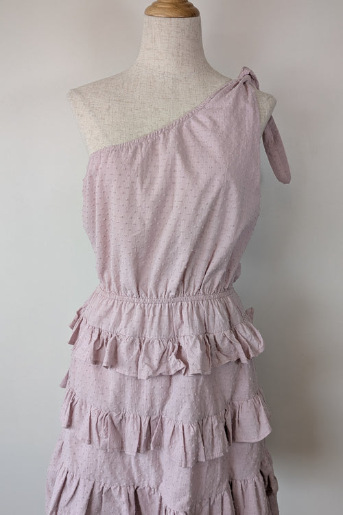 Aiyana Pale Pink One Shoulder Ruffle Tiered Dress Size 10 Brand New With Tags
