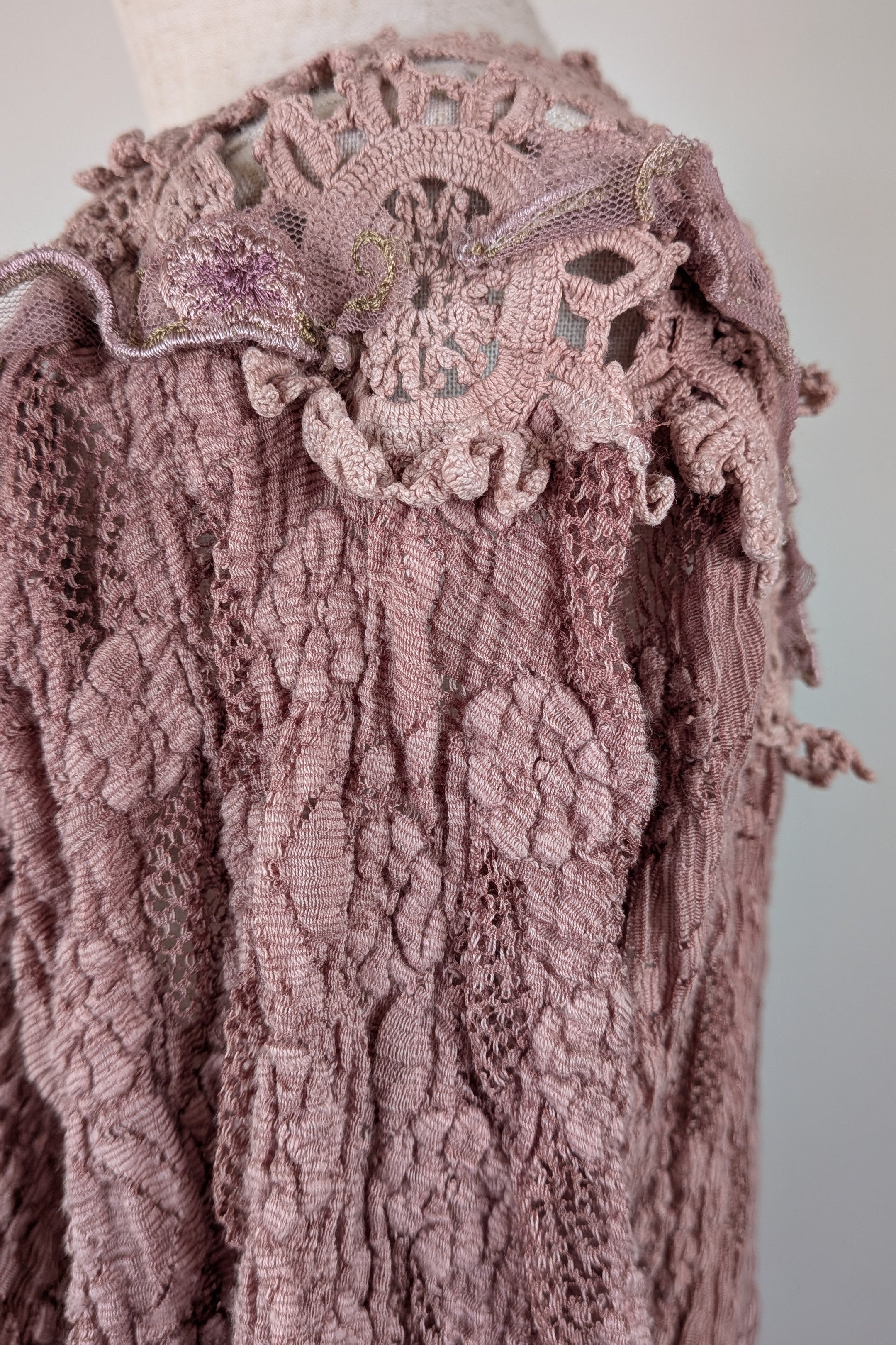 Lace Palace Antique Lace Crochet Pink Fairycore Tunic Top Size S/M