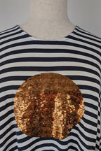 Virtuelle Gold Sequin Spot Stripe Handkerchief Hem Top Size XS