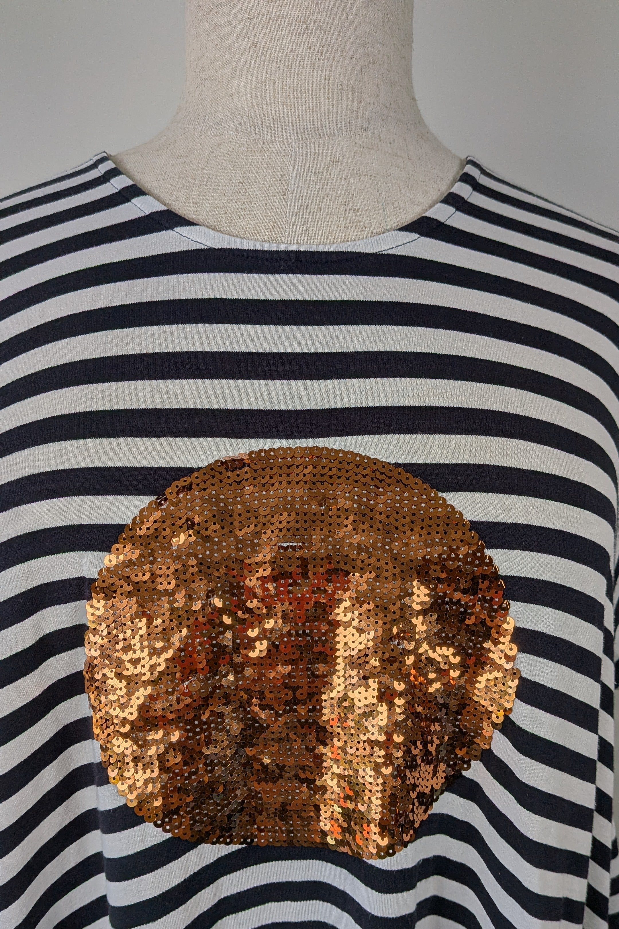 Virtuelle Gold Sequin Spot Stripe Handkerchief Hem Top Size XS