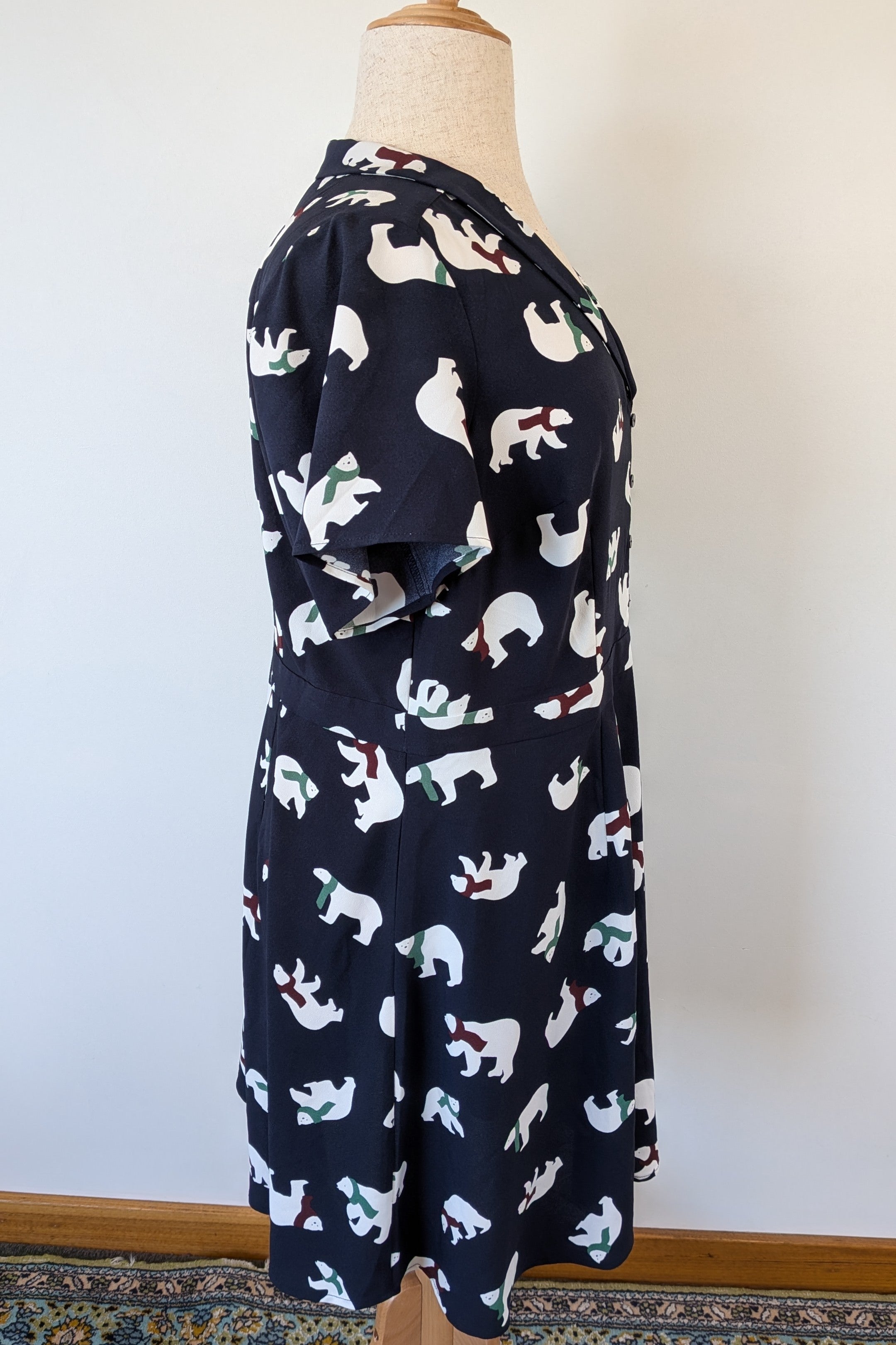 Modcloth Susan Bee Anthony Polar Bear Navy Fit & Flare Dress Size 20