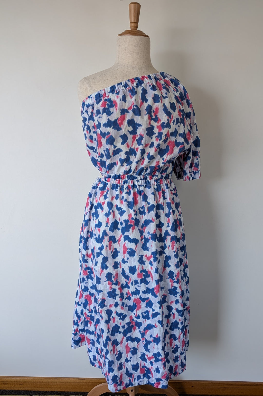 Witchery Linen One Shoulder Watercolour Print Midi Dress with Cut Out Size 16