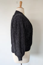 Vintage 80s Bettina Knits Black Wool Blend Bomber Cardigan Size S