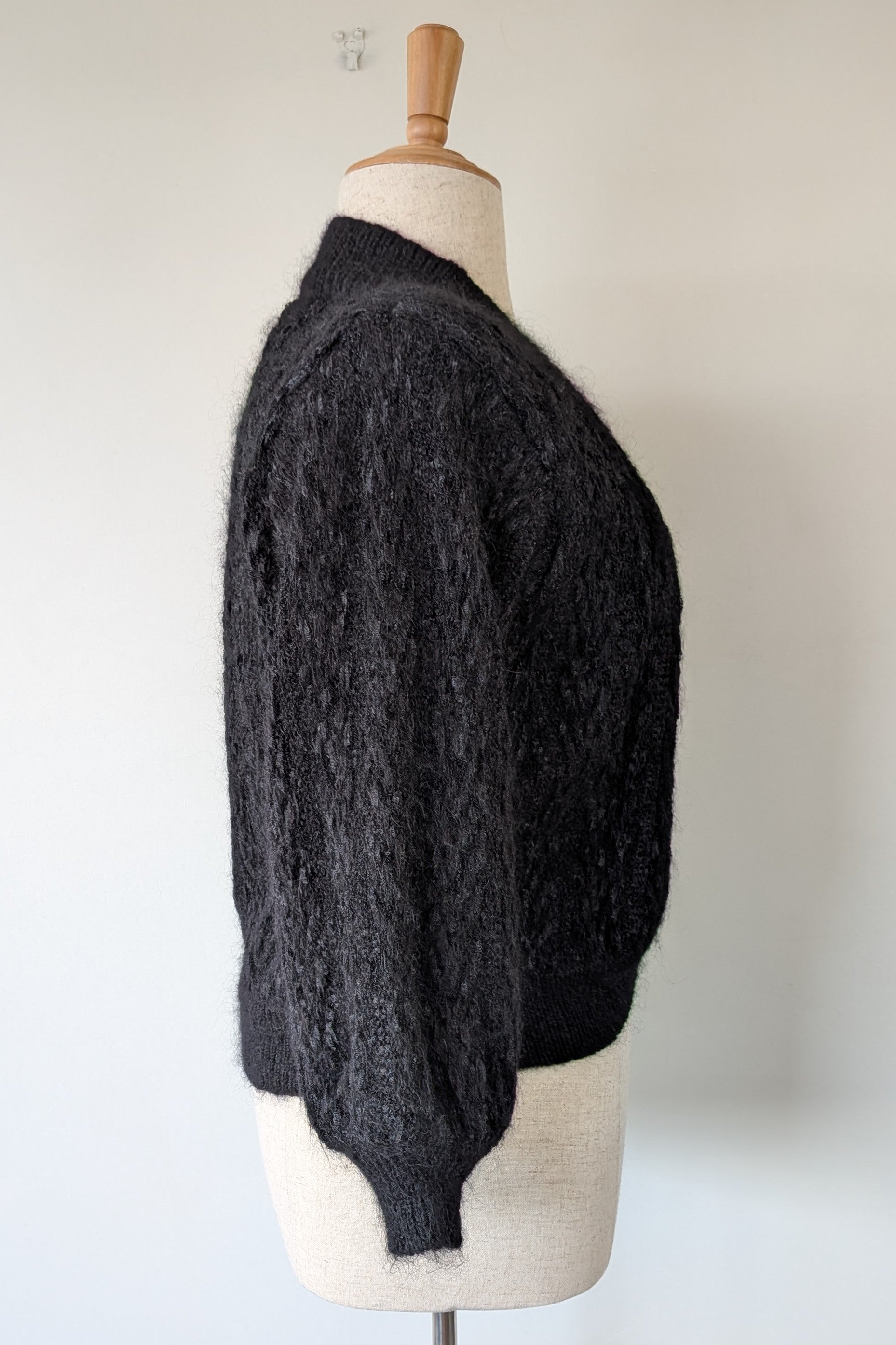 Vintage 80s Bettina Knits Black Wool Blend Bomber Cardigan Size S