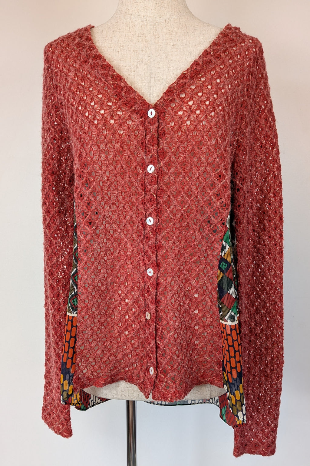 Ellis & Dewey White Label Red Wool Blend Panel Cardigan Size S