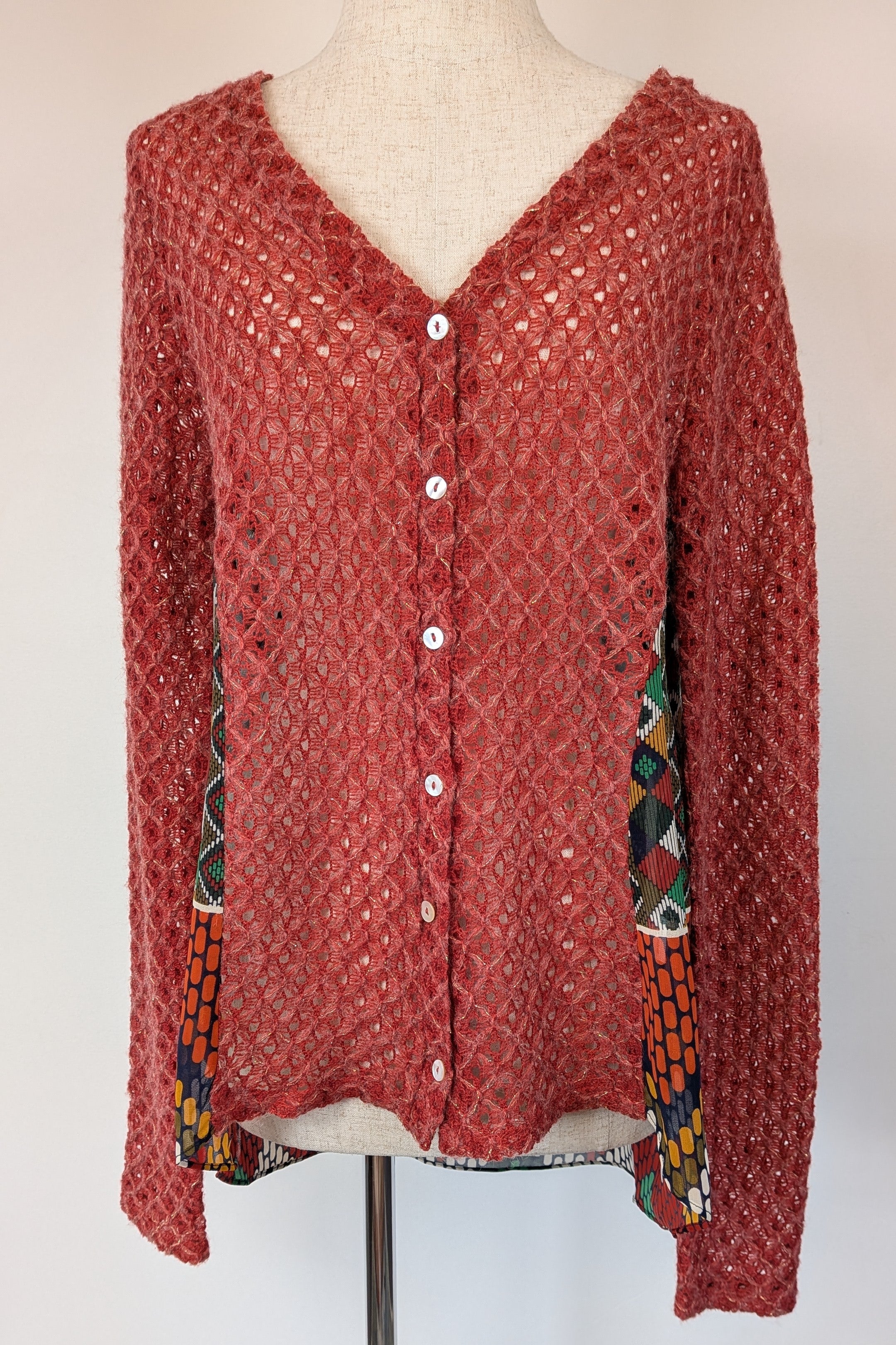 Ellis & Dewey White Label Red Wool Blend Panel Cardigan Size S