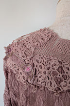 Lace Palace Antique Lace Crochet Pink Fairycore Tunic Top Size S/M