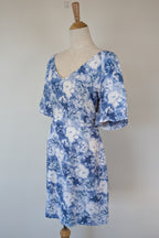 Tokito Blue & White Floral Puff Sleeve Dress Size 10