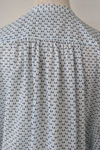 Country Road Blue Geometric Cotton Puff Sleeve Shirt Size S