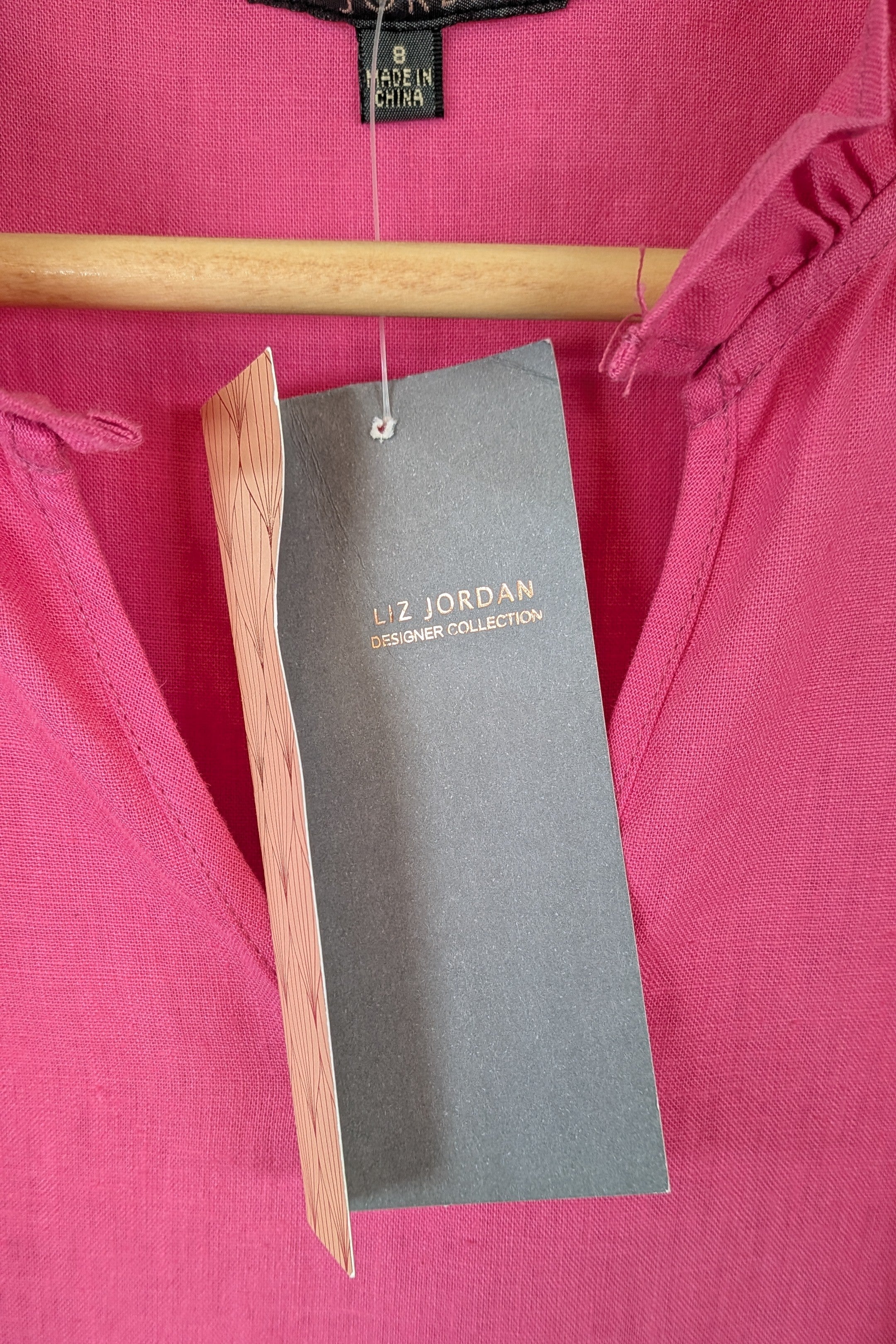 Liz Jordan Ruffle Sleeve Linen Top in Raspberry Rose Size 8 BNWT RRP $89.99