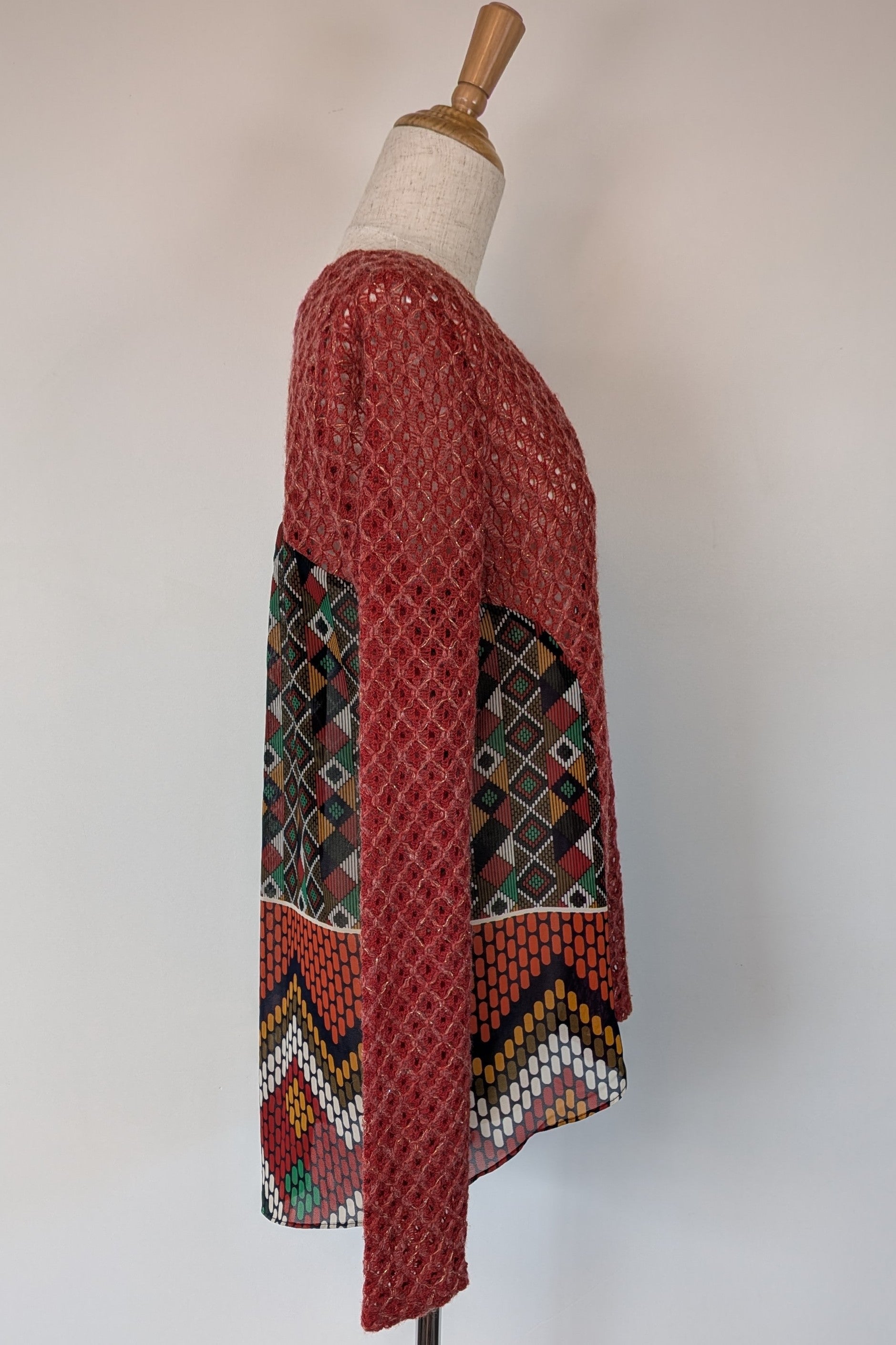 Ellis & Dewey White Label Red Wool Blend Panel Cardigan Size S