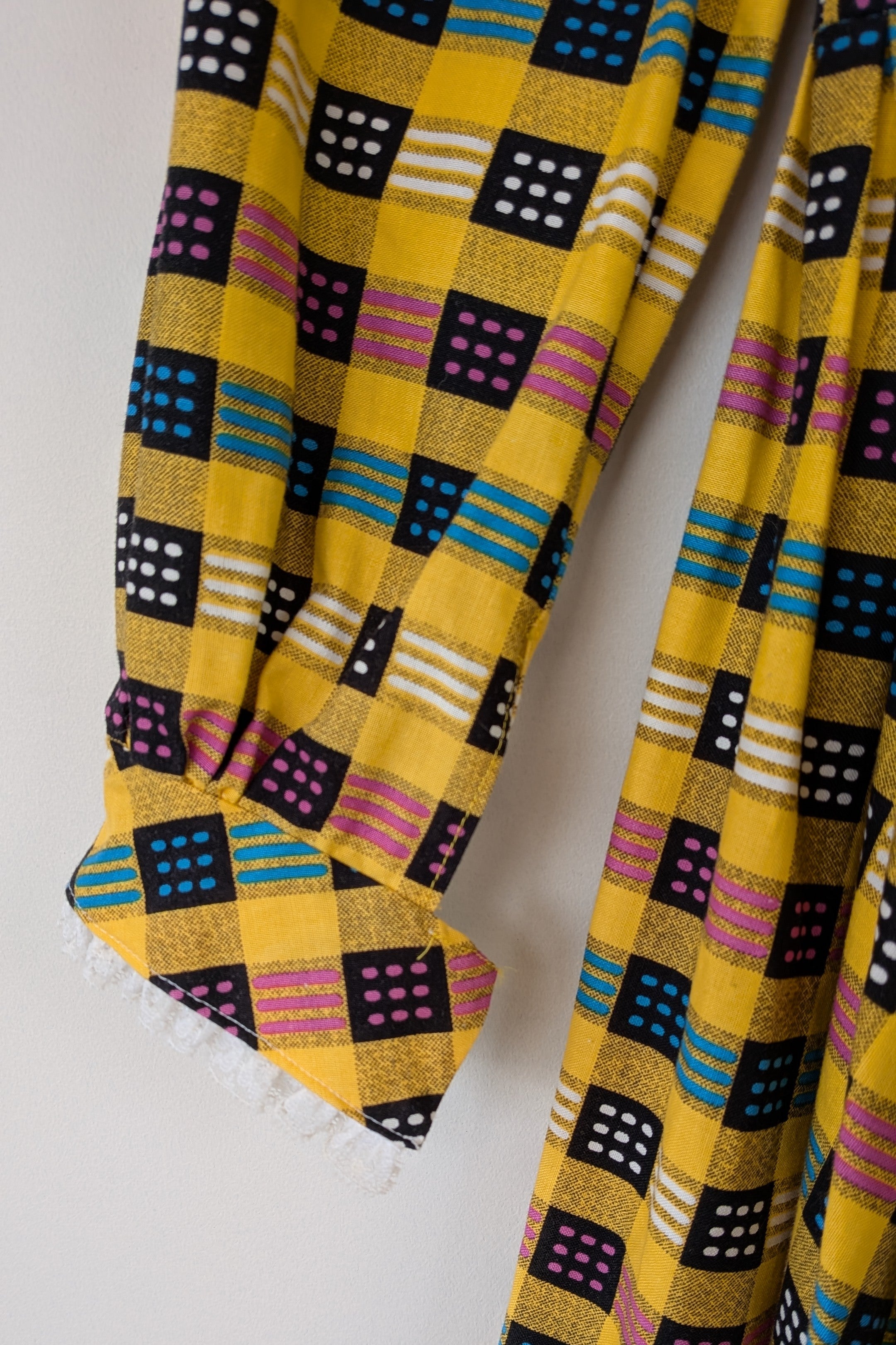 Vintage 70s Handmade Yellow Plaid Fit and Flare Midi Dress Size 4