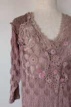 Lace Palace Antique Lace Crochet Pink Fairycore Tunic Top Size S/M