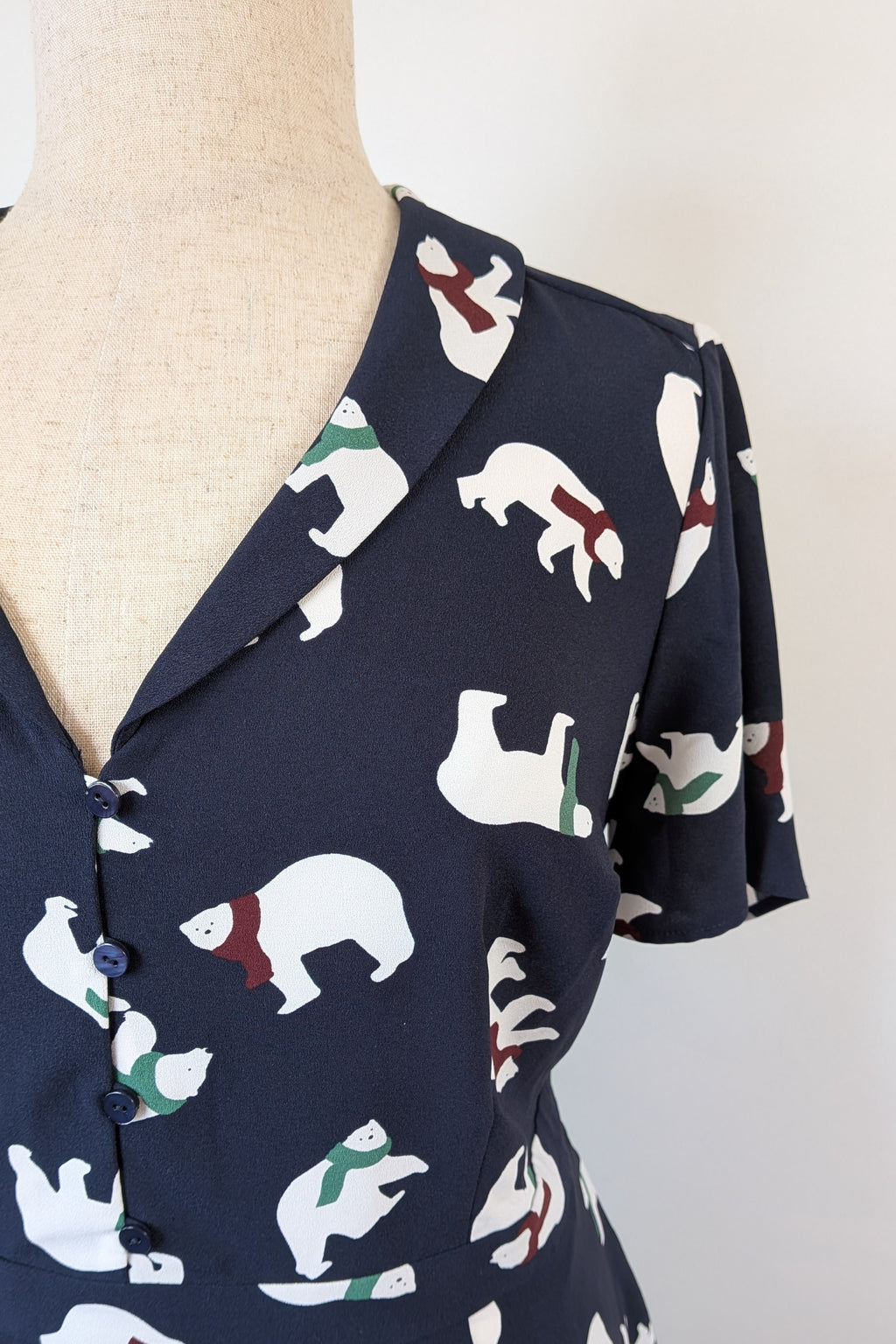 Modcloth Susan Bee Anthony Polar Bear Navy Fit & Flare Dress Size 20